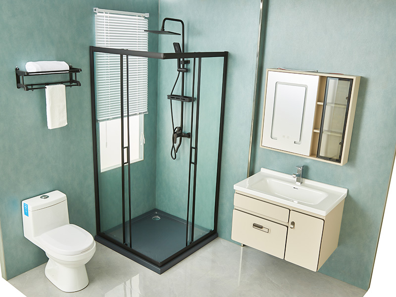 SQ glidende brusekabine, klart hærdet glas, sort aluminiumsprofil, håndtag med dobbelte huller, med bakke SQ glidende brusekabine, klart hærdet glas, sort aluminiumsprofil, håndtag med dobbelte huller, med bakke