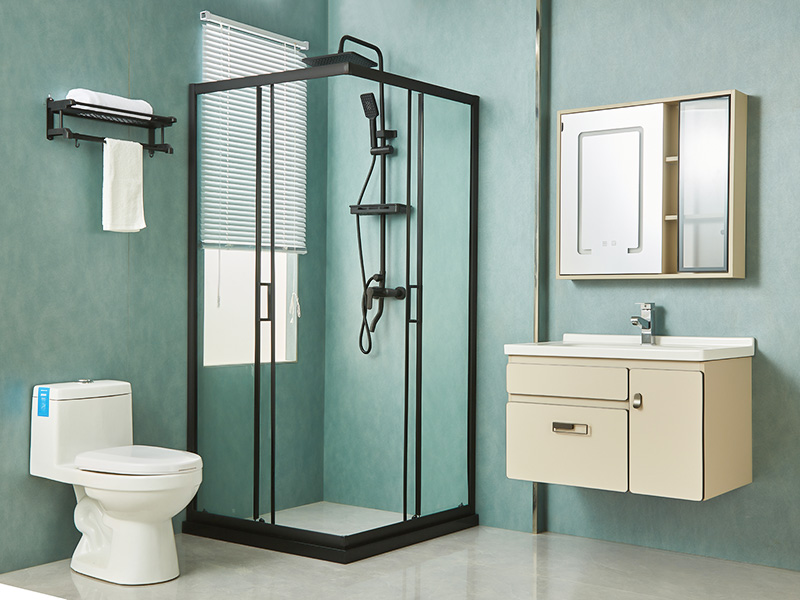 SQ glidende brusekabine, klart hærdet glas, sort aluminiumsprofil, håndtag med dobbelte huller, med bakke SQ glidende brusekabine, klart hærdet glas, sort aluminiumsprofil, håndtag med dobbelte huller, med bakke