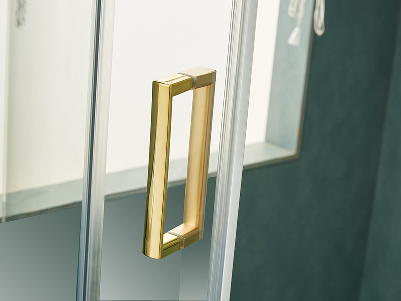 SE glidende brusekabine, klart hærdet glas, guld aluminiumsprofil, håndtag med dobbelte huller, uden bakke SE glidende brusekabine, klart hærdet glas, guld aluminiumsprofil, håndtag med dobbelte huller, uden bakke